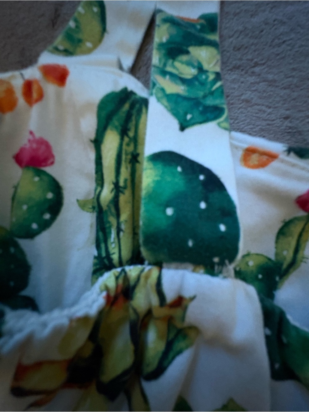 White Cactus-Print Sleeveless Mini Dress with Green Botanical Motif - Picture 6 of 12